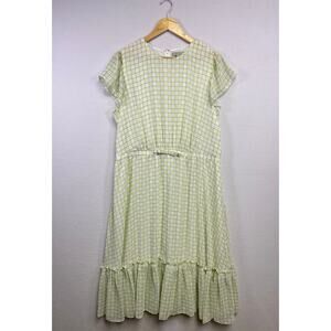 Ryegrass green check ruffle midi dress‎ XXL country chick cottagecore ￼